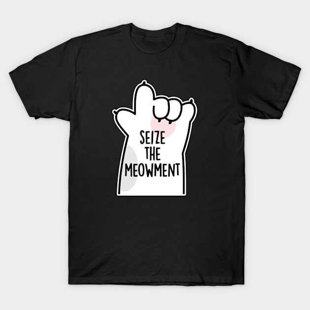 Seize The Meowment Positive Cat Pun T-Shirt by punnybone